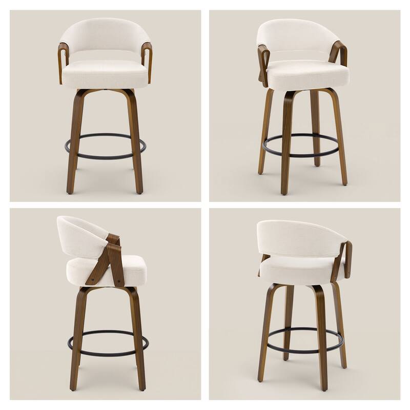 Mid-Century Upholstered Swivel Bar Stool/ Counter Stools with Curved Back - 37.5"H x 20.9"W x 19.9"D