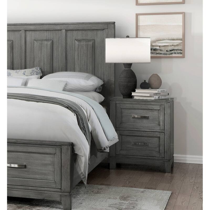 Rustic Style Bedroom 3pc Set Gray Finish Platform Bed Chest Nightstand - Full