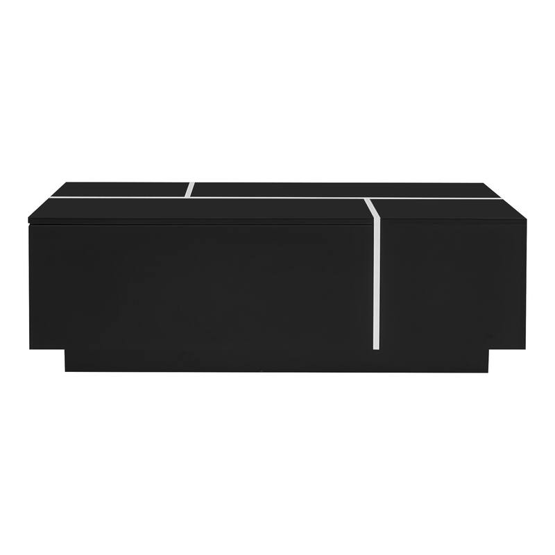 Extendable Coffee Table with Hidden Storage Compartments and 2 Drawers, Multi-Functional Center Table with High-Gloss Finish