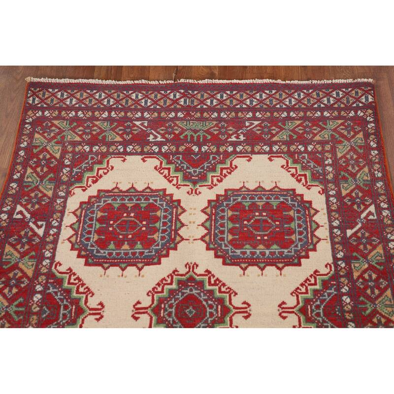 Geometric Kazak Oriental Foyer Rug Handmade Wool Carpet - 3'3"x 4'9"