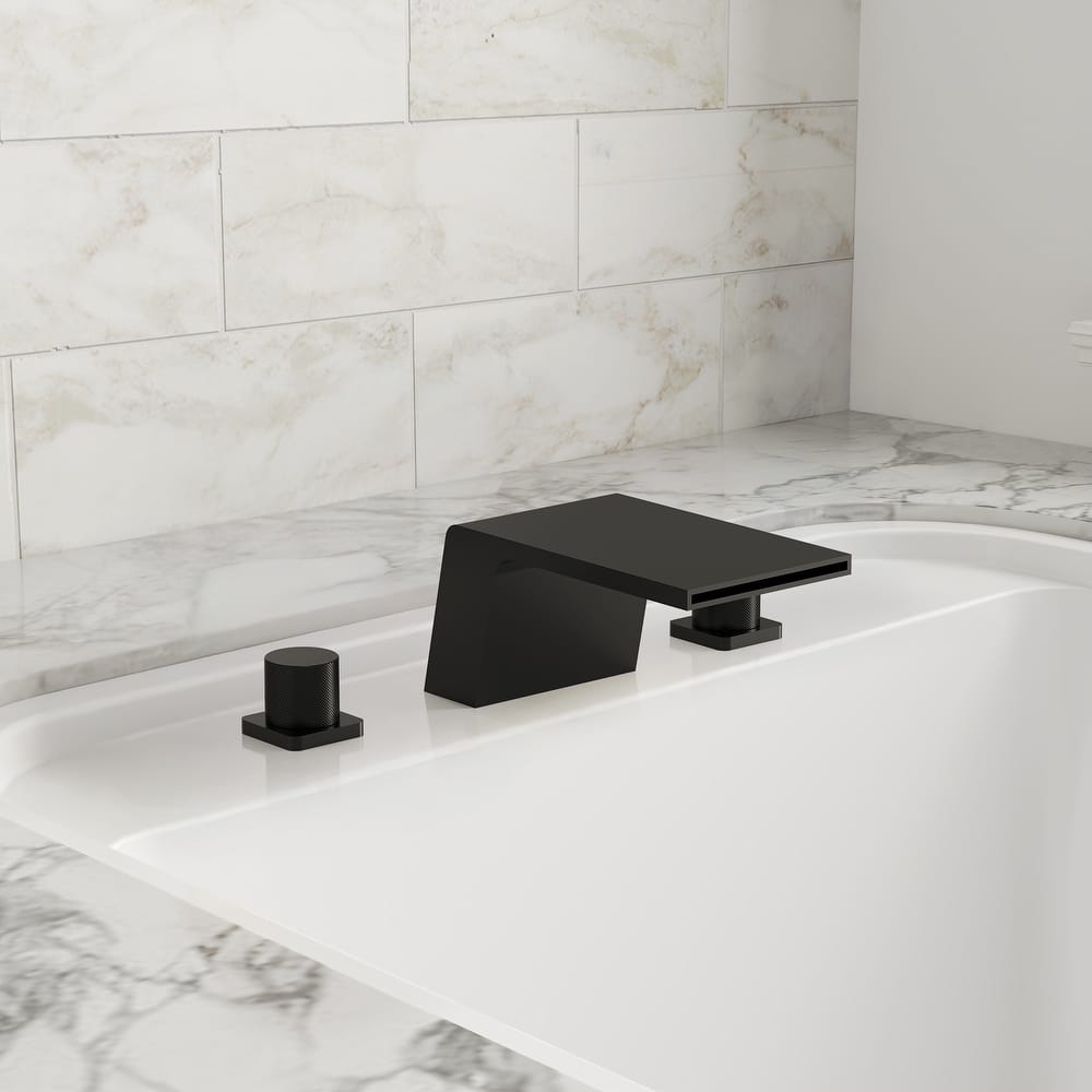 Modern Wide Waterfall Bathtub Faucet, Deck Mount 2-Handle Roman Tub Faucet