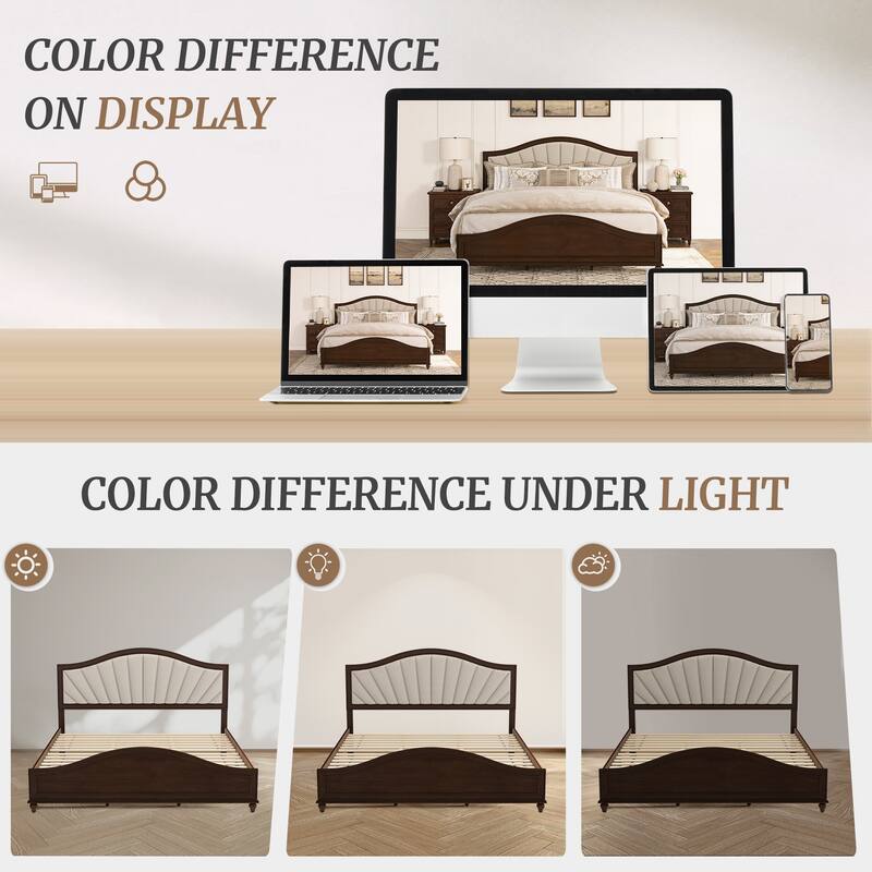 Modern Wooden Upholstered Platform Bed Frame Queen/King Size with Headboard