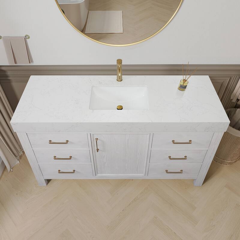 Leon 60 in. Single Bathroom Vanity with Composite Stone Top