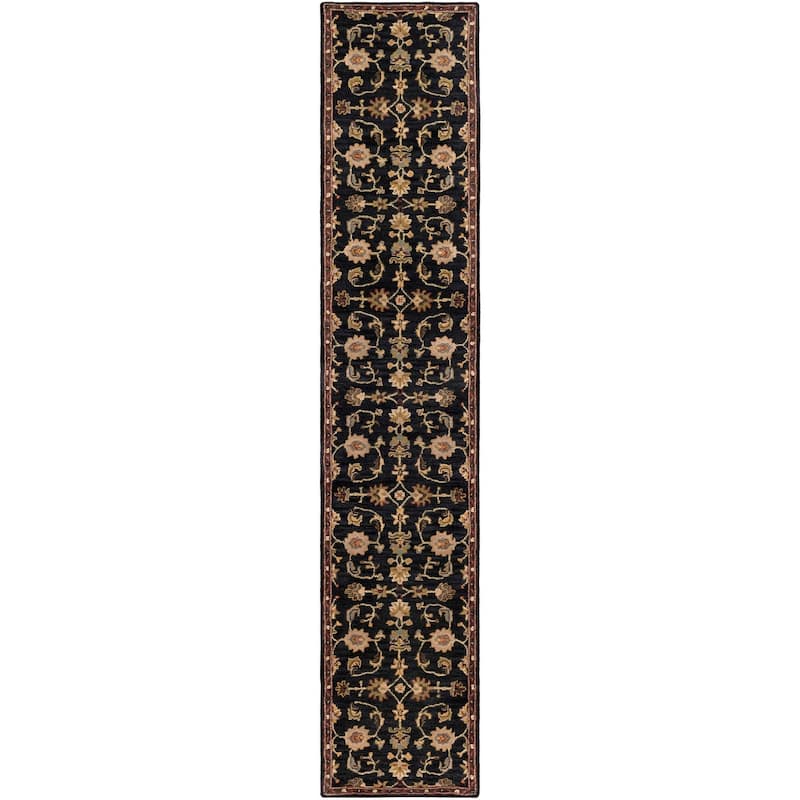 Hand-Tufted Yate Floral Wool Black Runner - 2'3" x 12' Runner