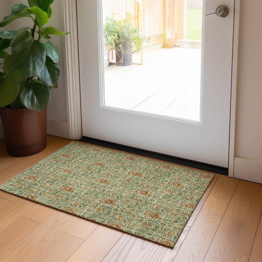 Machine Washable Indoor/ Outdoor Chantille Casual Floral Rug