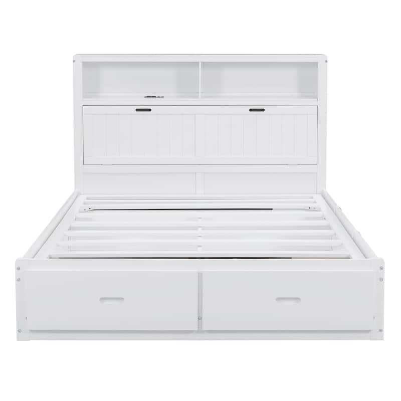 Wood Full Size Hydraulic Platform Bed with Storage