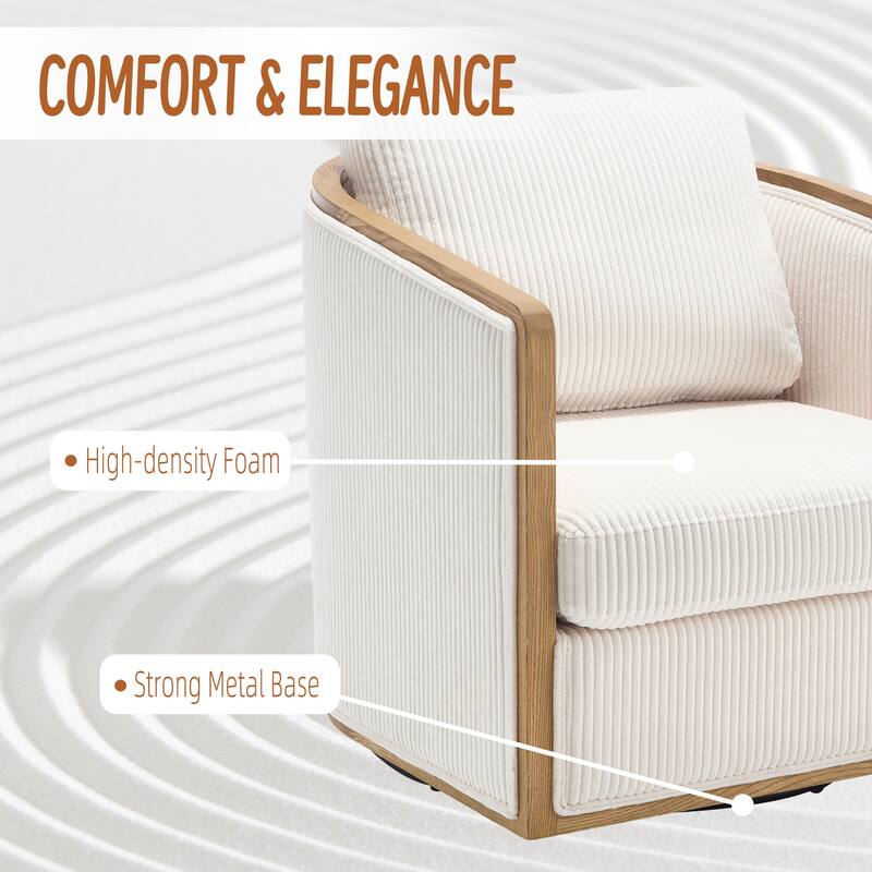 Accent Chair Sofa Chair with High-Density Foam and Curved Back, Degree Swivel Barrel Club Chair Lounge Chair