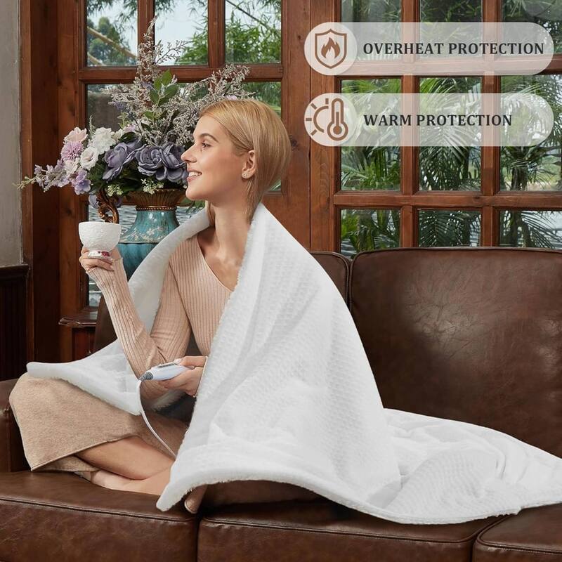 Electric Waffle Fast Heating Flannel Blanket, White