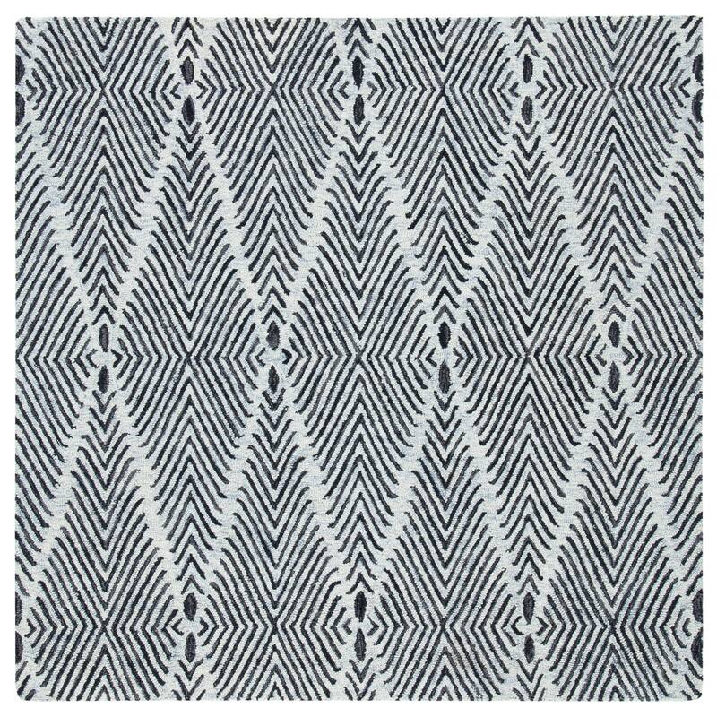 SAFAVIEH Handmade Micro-Loop Rodanthi Modern Wool Rug - 5' Square - Light Blue/Charcoal
