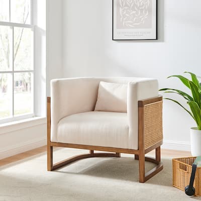 NPD Furniture Velma Linen Accent Arm Chair with Rattan