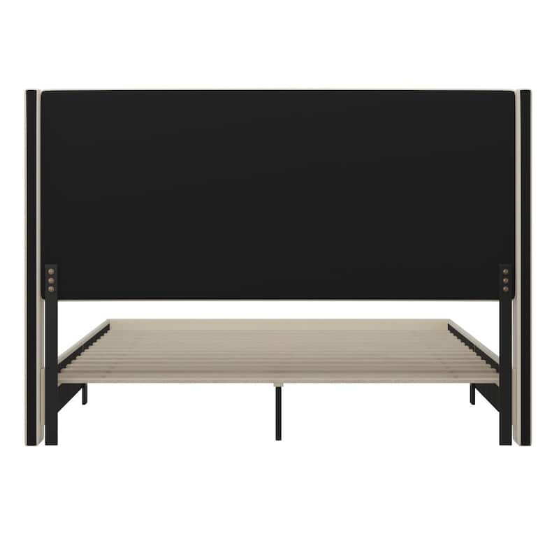 Modern Upholstered Platform Bed with Channel Stitched Headboard