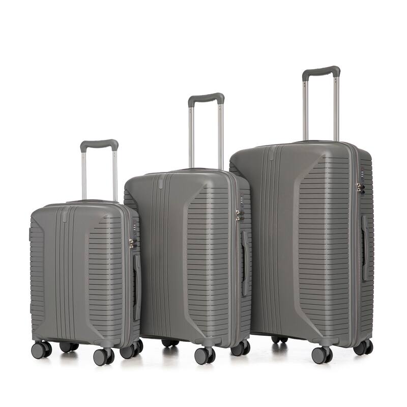 Travel PP Material 3 Piece Luggage Sets with Spinner Wheels and Combination Lock, Luggage for Family Travel Carry on 20/24/28 - Silver grey