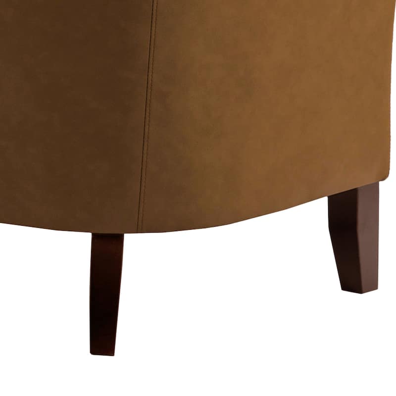 Modern Leather Nailheads Trim Barrel Accent Chairs with Wood Legs