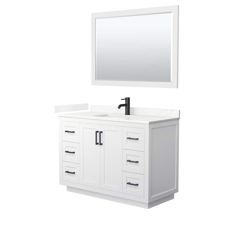 Miranda 48-inch Single Vanity, Quartz Top, 46-inch Mirror - White, Black Trim, Giotto Quartz Top
