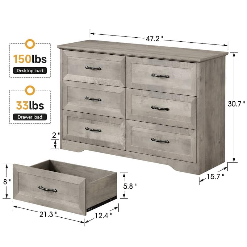 Natural Large Capacity 6 Drawers Dresser, Cabinet for Bedroom