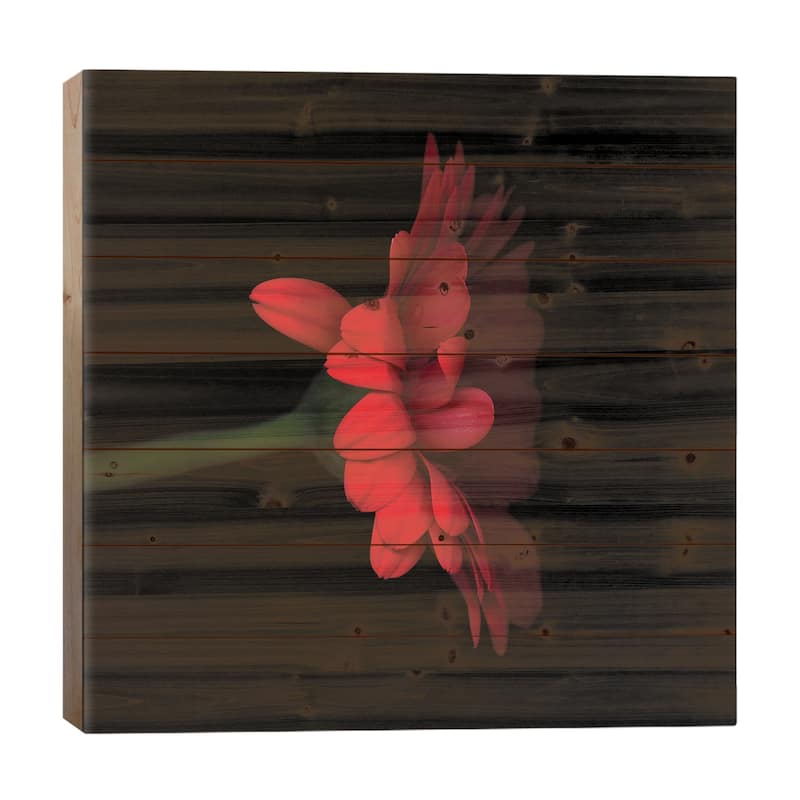 Gerbera Red V Print On Wood by Magda Indigo - Multi-Color - 26x26x1.5