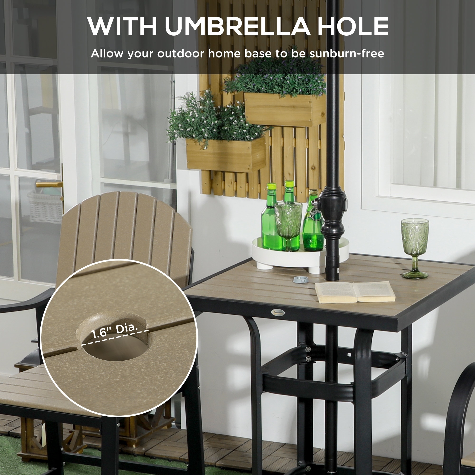 bar height patio table set with umbrella hole Patiomore Table, Outdoor Bar Bistro Hole, Metal Frame and Slat Design (Black) : Patio, Lawn & Garden reliable placement. Garvee Outdoor Patio Bar Table