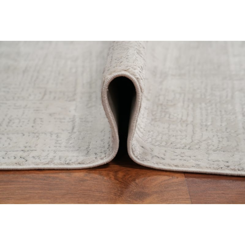 Machine Made Oriental Polyester Carpet Modern Beige & Ivories Distressed Area Rug - 7' 5'' X 5' 2''