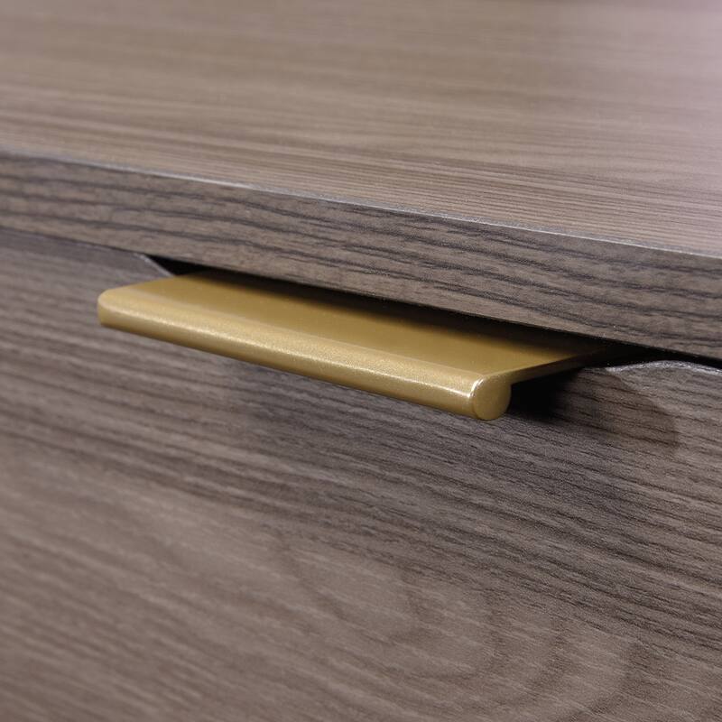 Wood L-Shaped Desk with Open Storage, Brown