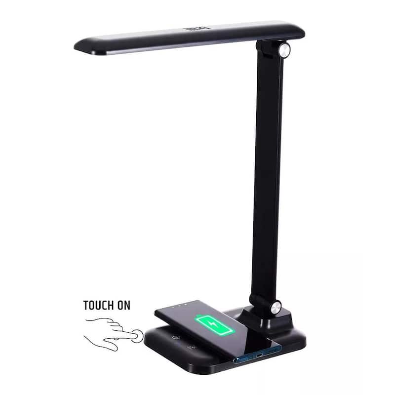 Brilli 15"H Bright-Clean Antimicrobial LED Desk Lamp Matte Black Finish with Wireless Charging - Black