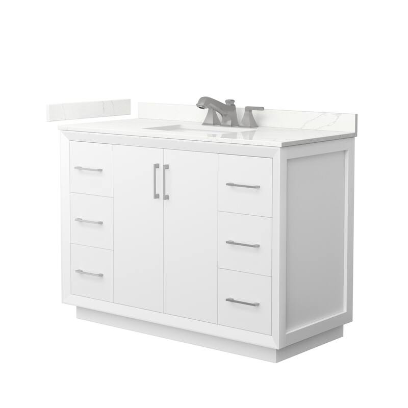 Wyndham Collection WCF414148S-QTZ-US3MXX Strada 48" Free Standing - White / Giotto Quartz Top / Brushed Nickel