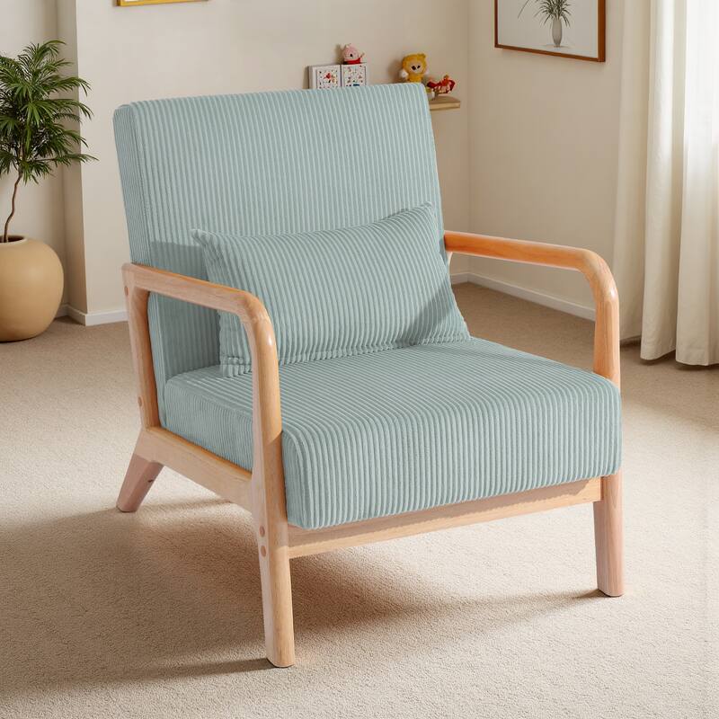 25" W Mid Century Upholstered Wood Accent Chair with Pillow