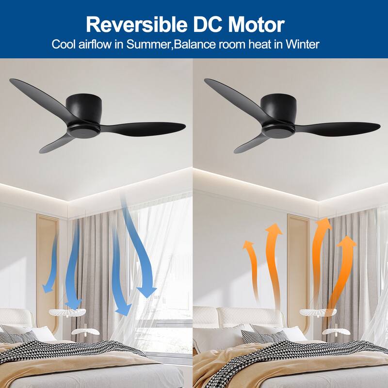 52" Flush Mount Ceiling Fan Without Light, Modern Indoor Reversible Ceiling Fan with Remote Control, 3 Blade, 6-Speed, Timer