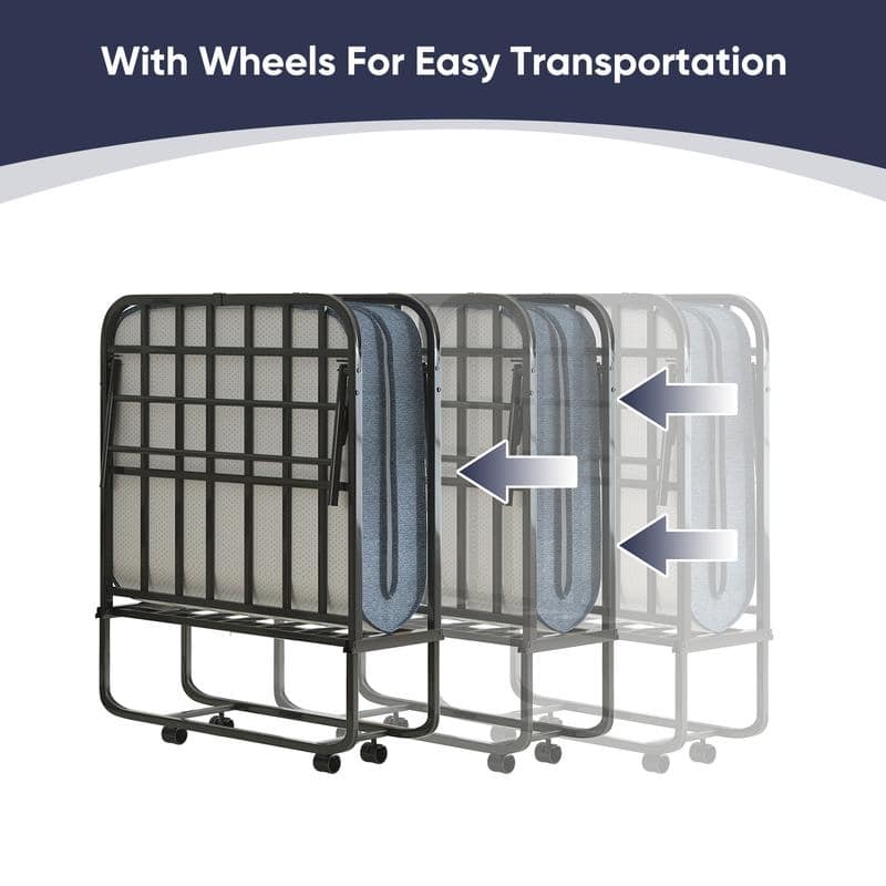 Mixoy Folding Bed with 5''Mattress,Portable Foldable Roll Away Adult Bed for Guest,with Dustproof Bag & Baffle,Twin Size