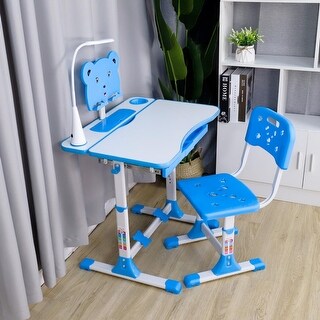 Kids Desk And Chair Set Height Adjustable Children Study Table LED Desk ...