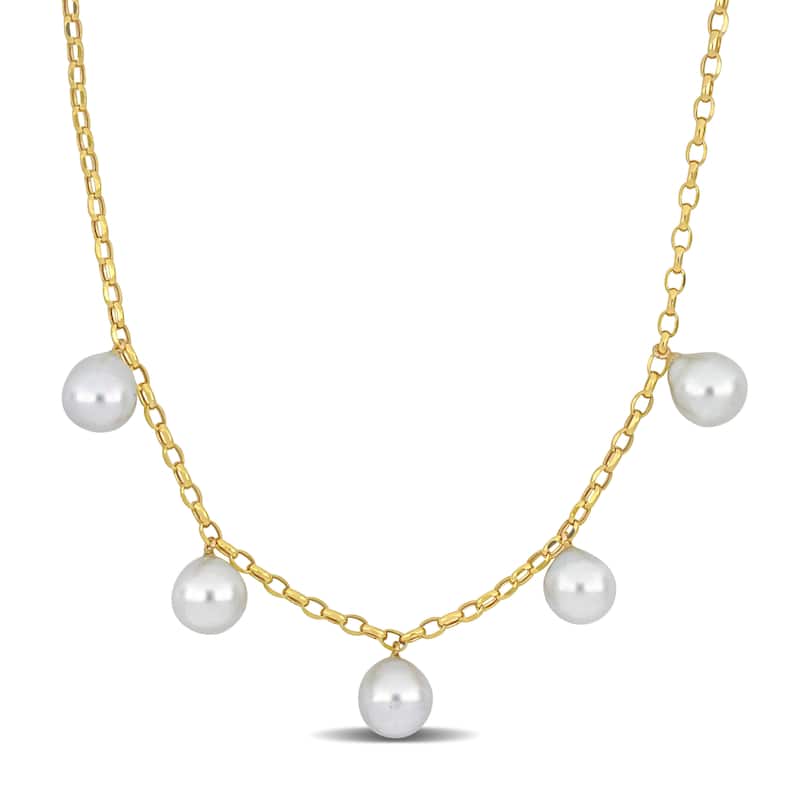 Miadora 9-10mm South Sea Cultured Pearl Station Necklace in 10k Yellow Gold - 16 in x 12 mm x 10 mm