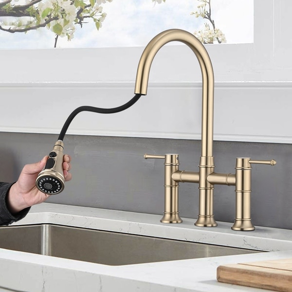 PROOX Traditional Kitchen Bridge Faucet Pulldown Sprayer - Bed