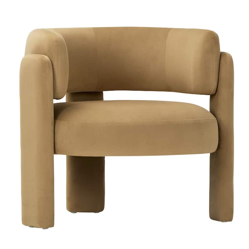 RENEWLINE Modern Velvet Barrel Accent Chair - 3-Leg Design for Living Room, Bedroom - Khaki