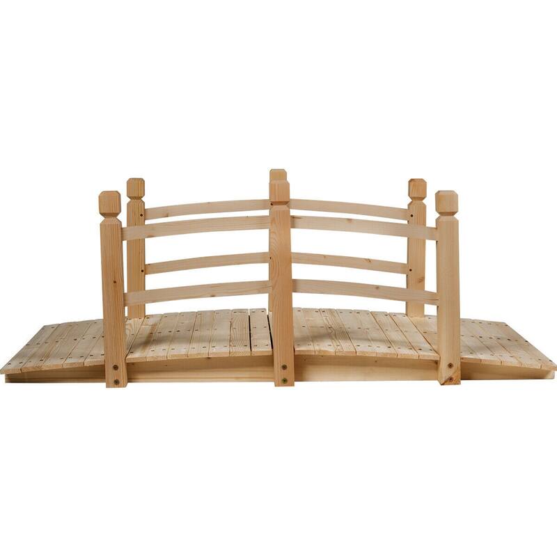 Gymax 5Ft Garden Wooden Bridge Decoration Backyard Pond w/ Safety