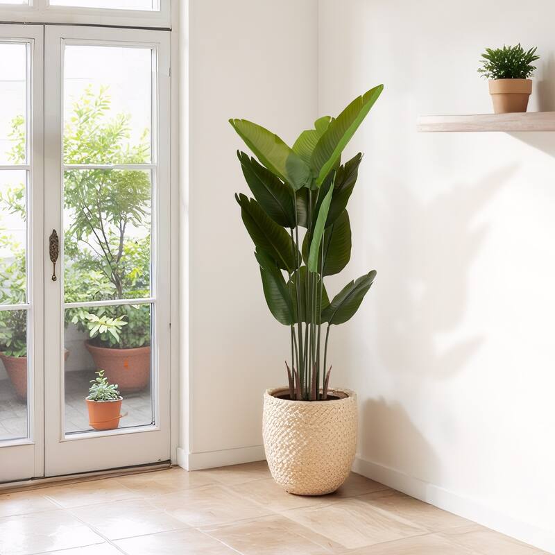 Artificial Bird of Paradise Plant, 5.2ft Tall Faux Tropical Palm Tree in Pot for Indoor or Outdoor 2pcs/set