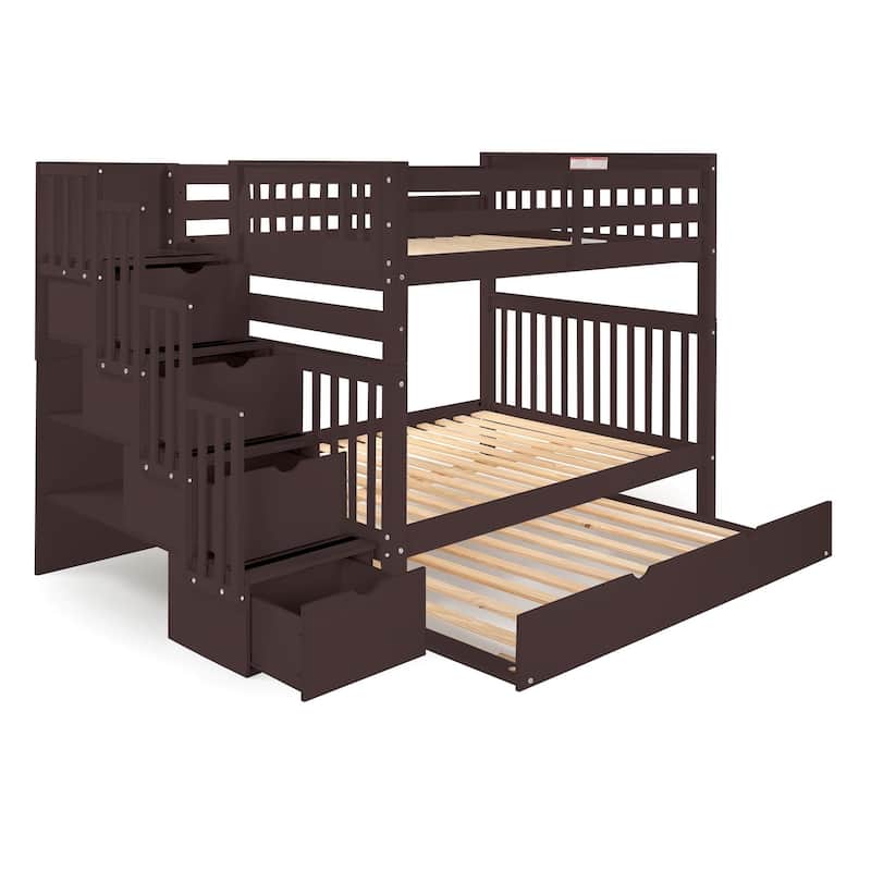 Taylor & Olive Trillium Full over Full Stairway Bunk Bed, Twin Trundle