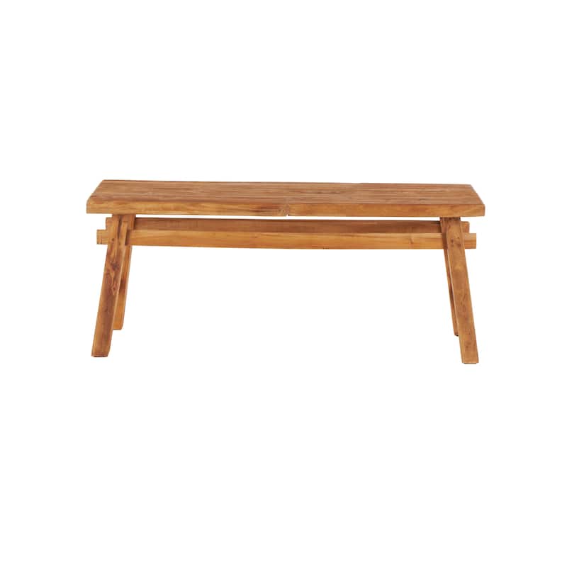 Reclaimed Wood Handmade Bench with Natural Finish and High Trestle Legs - Brown - Roche River Decor - 14"Wx47"Lx19"H