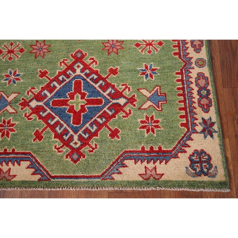 Light Green Kazak Oriental Foyer Rug Hand-Knotted Wool Carpet - 2'9" x 4'1"