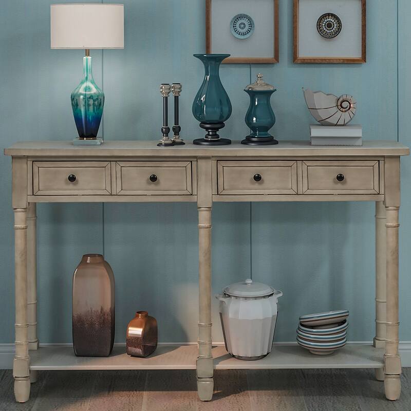 Console Table Sofa Table with Two Storage Drawers - Grey5