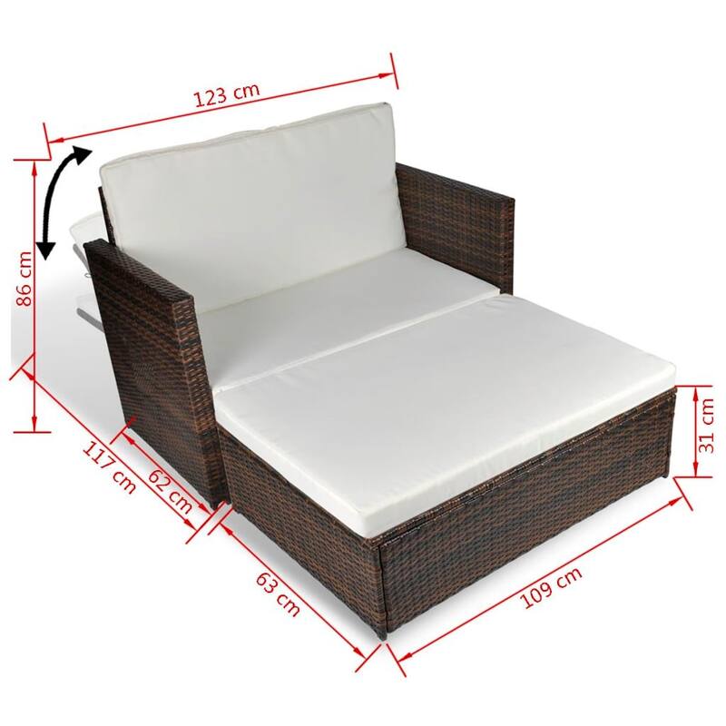 vidaXL 2 Seater Sofa Patio Deck Wicker Sleeper Sofa with Cushions PE Rattan
