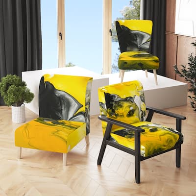 Designart "Yellow, White And Black Marbled Acrylic" Upholstered Modern Accent Chair - Arm Chair