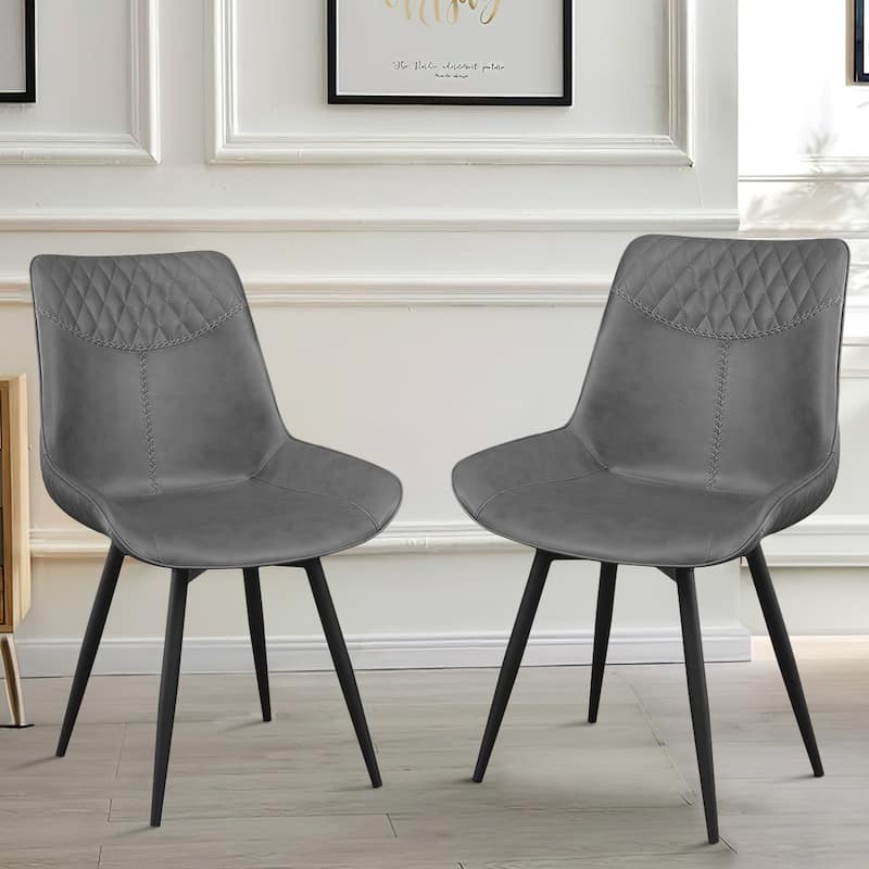 Black/Gray Faux Leather Upholstered Metal Frame Dining Chair, Set of 2, Sturdy Dining Chair for Dining Rooms - 22.75