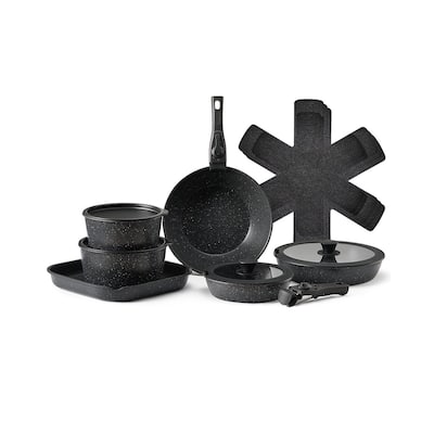 Aluminum 17 Piece Cookware Set with Detachable Handles and Non-Stick Coating