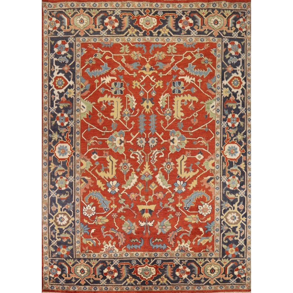 Hand Knotted Oriental 100% Wool Carpet Traditional All-Over Oranges & Rust Heriz (serapi) Area Rug - 9' 9'' X 8' 0''