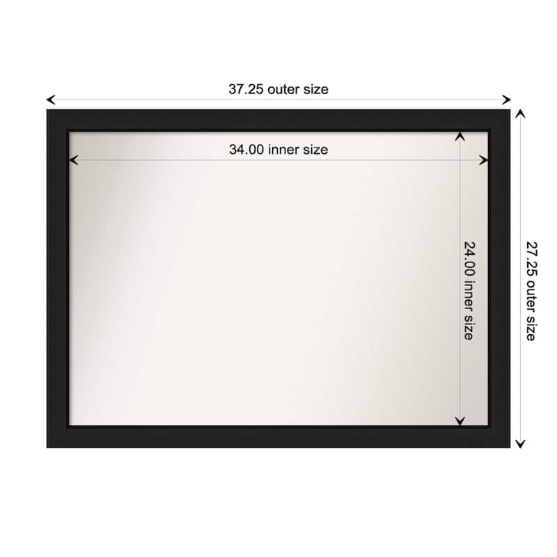 Midnight Black Narrow Framed Non-Beveled Custom Wall Mirror, Bathroom Vanity Mirror - Outer Size: 37.25 x 27.25