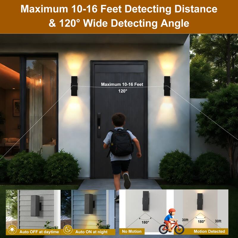 Anmytek Up Down Outdoor Wall Sconce with Motion Sensor Black Aluminum Clear Glass for Porch Patio Garage