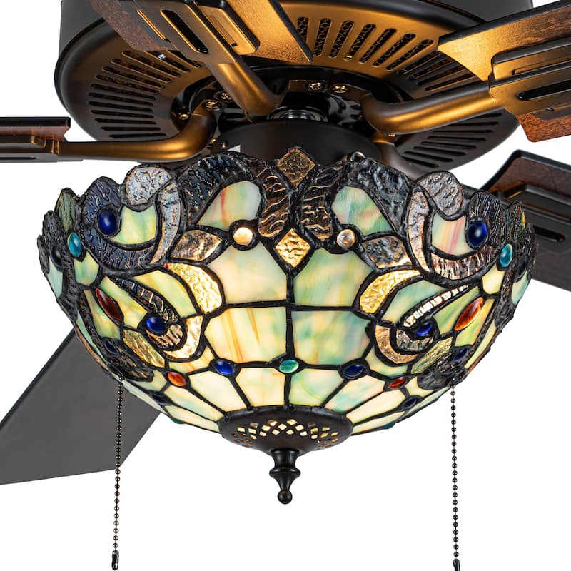 52" W Magna Carta Indoor Tiffany Stained Glass Oil Rubbed Bronze Ceiling Fan with Remote Control