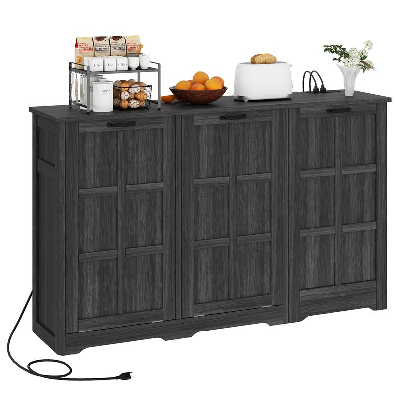 Moasis Kitchen Island with Double Tilt Out Trash Cabinet(13 Gallon) with Adjustable Shelves and Charging Station