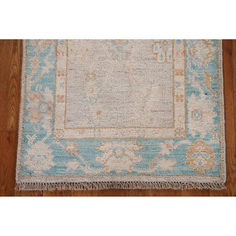 Hand Knotted Oriental 100% Wool Carpet Transitional Floral Greys & Charcoal Oushak Area Rug - 3' 0'' X 2' 0''