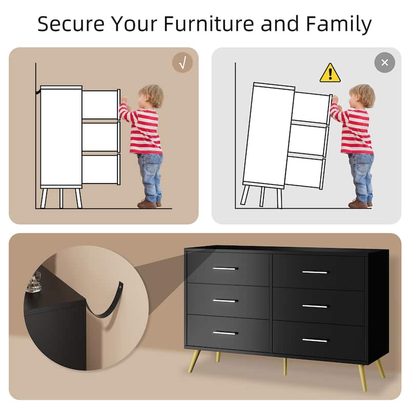 6-Drawer Dresser Storage– Modern Wide Top Storage Cabinet