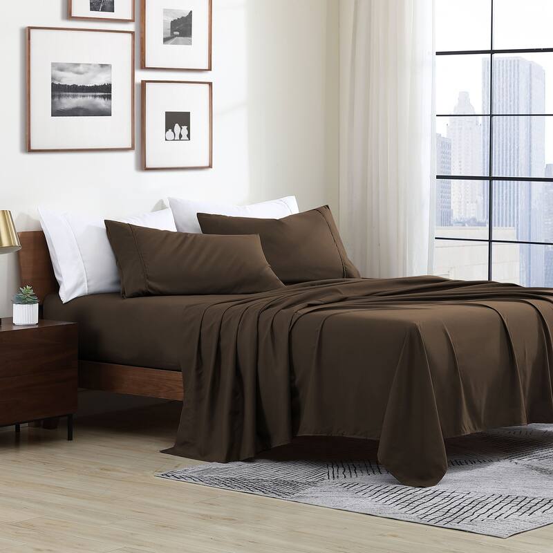 Swift Home Double Brushed Ultra Soft Microfiber Sheets 4-Piece Sheet Set Bedding Set - Assorted Colors - Brown - Full